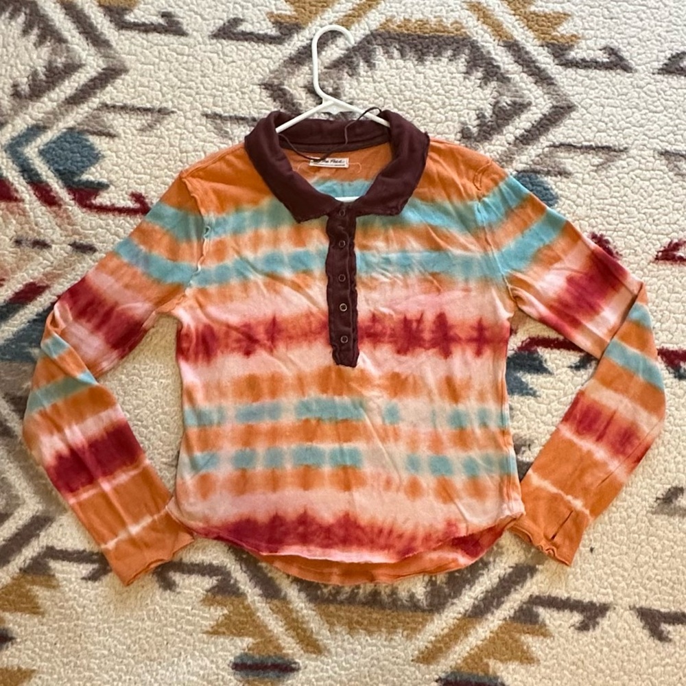 We the Free Tie-Dye Stripe Henley Long Sleeve Shirt